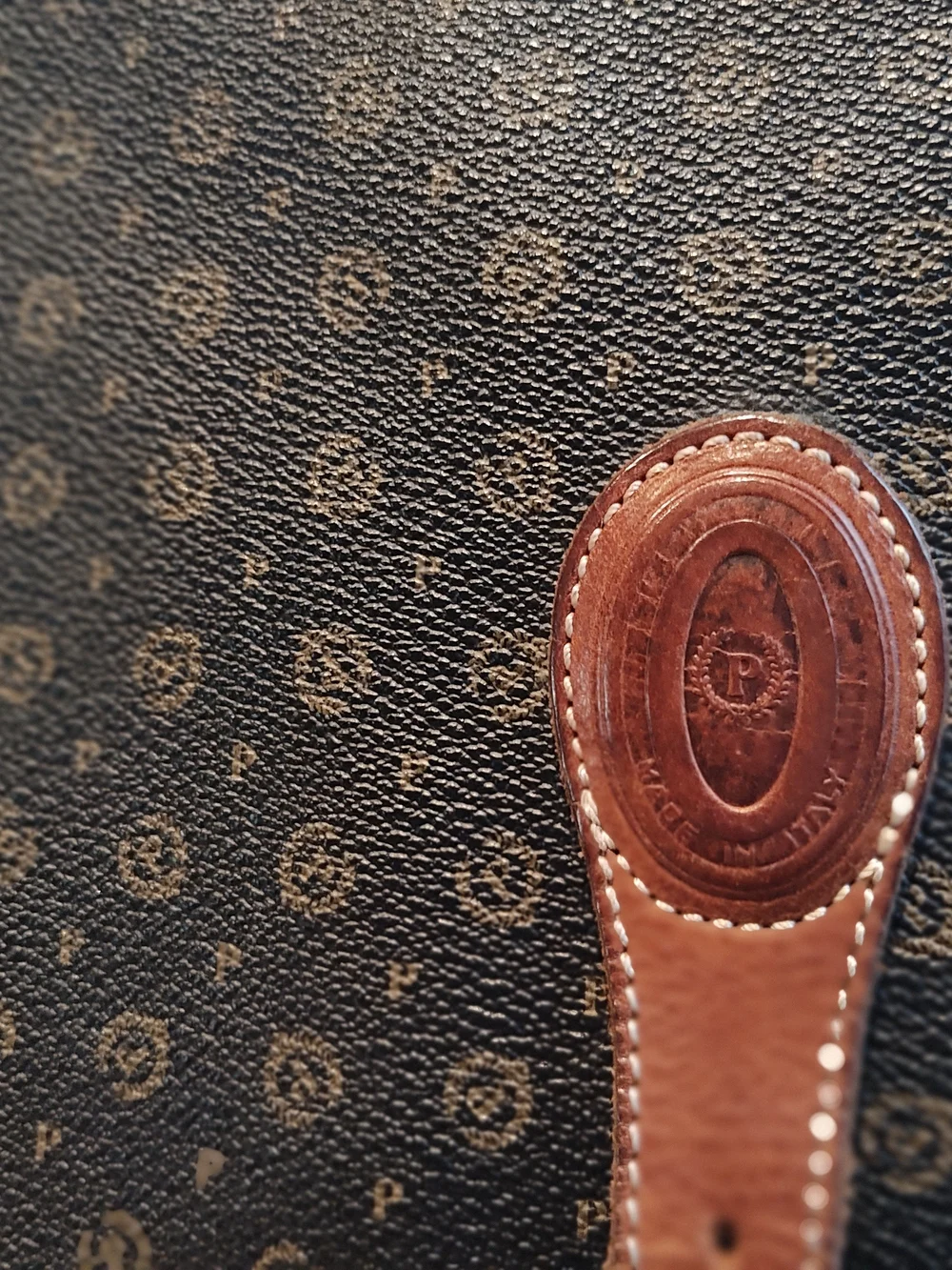 Pollini Brown Monogram Leather Crossbody Bag with Gold Hardware